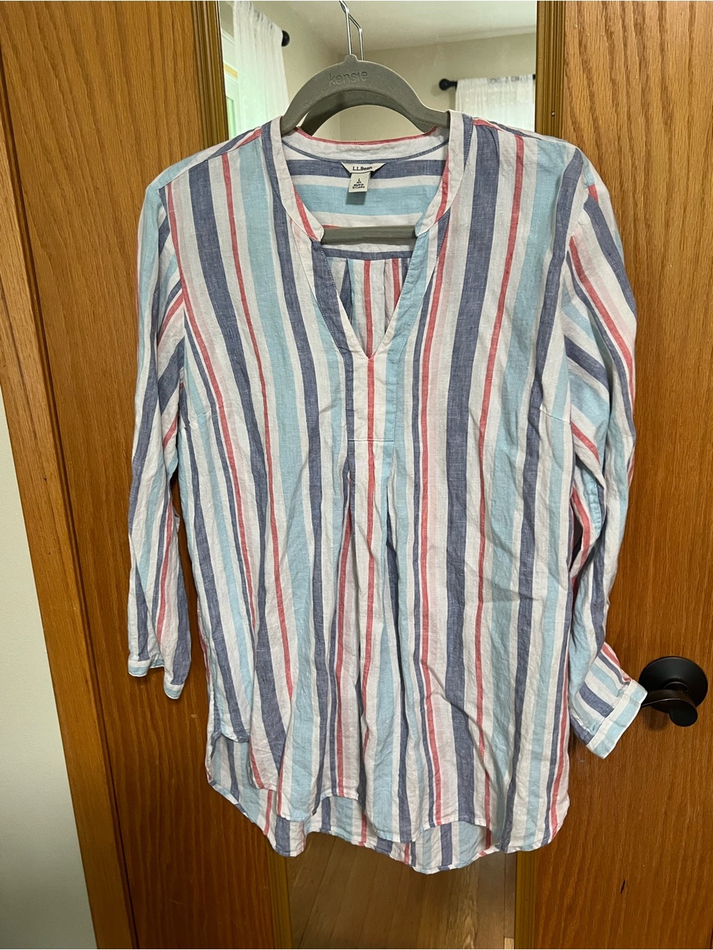 L.L. Bean Striped Button-Up Shirt in Blue, Red, White
